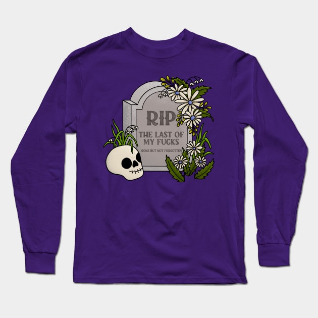 Tattoo Style Grave with Skull and Purple Flowers Long Sleeve T-Shirt by Christine Parker & Co